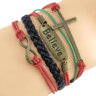 Nice Retro Infinity Anchor Cross Charming Leather Wrap Bracelet Mixed Colors