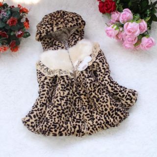 Baby Girls Faux Fur Leopard Hoodies Coat Kids Winter Jacket Snowsuit K09 Sz 8