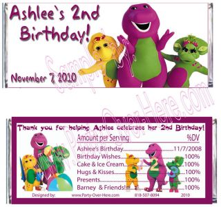 Barney Purple Dinosaur Custom Personalized Candy Wrapper Party Favors 20 Pcs