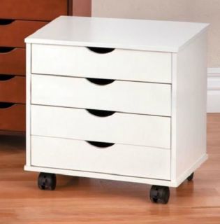 Craft Home Office 4 Drawer Rolling Storage Cart Cabinet Furniture White Finish