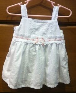 Baby Girl 6 9 Months Clothes Dress White with Pink Accents Cotton Sleeveless