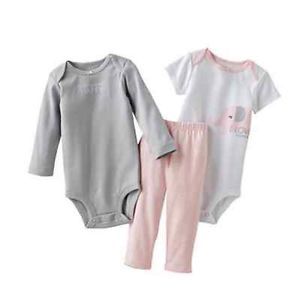 Carters Baby Girl Clothes Set Pink Gray Elephant 3 6 9 12 18 24 Months