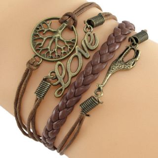 Antique Bronze Infinity Power Animal Giraffe Design Charm Leather Wrap Bracelet