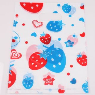 20pcs 10064 Print Strawberry White Plastic Boutique Carrier Bags Finding on Sale