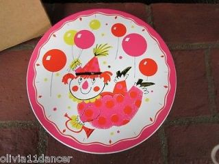 Mid Century Carousel Happy Birthday Clown Musical 60s Pink Girls Cake Plate Vtg