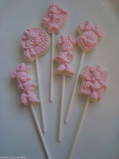 Set of 6 Minnie Mouse Chocolate Lollipops Pink Birthday Party Favors Girls Candy