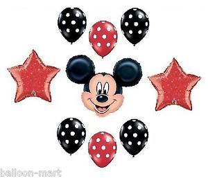 Disney Mickey Mouse Red Black Polka Dots Birthday Mylar Latex Balloons Supplies