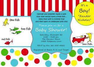 Custom Personalized Dr Seuss Baby Boy Shower Invitation with Matching Items