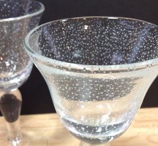 Pottery Barn Water Wine Goblet Seeded Bubble Clear Glass Stemmed Set of 2