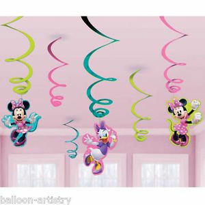 6 Disney Minnie Mouse Pink Party Hanging Swirls Decorations