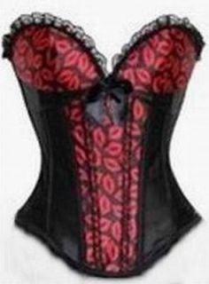 Sexy Ladies Burlesques Corset Basques Boned Top with Ribbon and Thong Lingerie