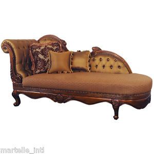 Victorian Chaise Lounge Chair Mahogany Frame Antique Gold Silk Blend New Fr SHIP