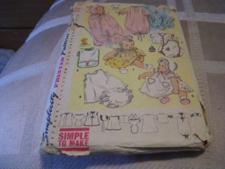 Vtg 1950s Simplicity 1443 Sewing Transfer Pattern Baby Layette Clothes Dress