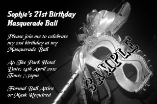Personalised Masquerade Ball Party Birthday Party Invitations 18th 21st 30th Etc