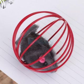 Pet Cat Kitten Funny Playing Toy Vivid Fake Mouse in Cage Ball Gift