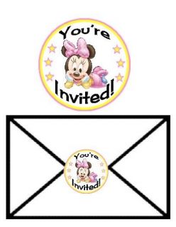 24 Baby Minnie Mouse 1st Birthday Party Baby Shower Invitation Envelope Seals
