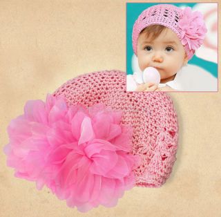 Hot Pink Sweet Cute Crochet Flower Beanie Hat Cap Newborn Baby Toddlers Girls