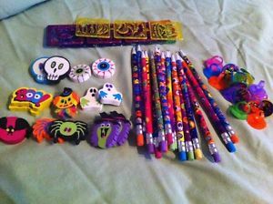Lisa Frank Halloween Lot Pencils Erasers Rings Stencils Great for Teachers