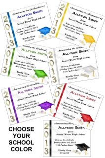 Personalized Graduation Announcements Invitations All School Colors