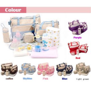 5pcs Multi Function Baby Pad Diaper Nappy Changing Tote Handbag Big Shoulder Bag