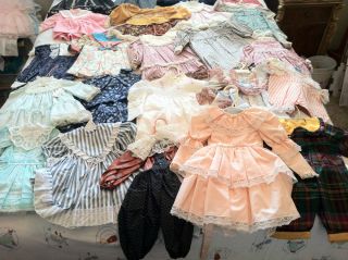 Lot of 80 Vintage Large Doll and Baby Girl Toddler Clothes Dresses