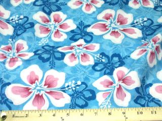 Blue Pink White Bali Hawaii Flowers Cotton 45"w Fabric Shirt Dress Drape Decor