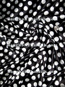 Black Satin Charmeuse White Polka Dot 48"w Fabric 4 Dress Skrit Drape Costume