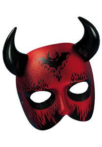 Red Devil Mask Masquerade Mask Lucifer Beelzebub Half Face Mask with Horns