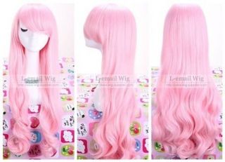 70cm New Janpan Anime Beautiful Pink Long Wavy COS Cosplay Party Hair Wig C40020