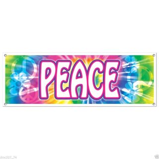 1 Groovy Retro 60s Party Decoration Hippie Tie Dye Peace Sign Banner 60" x 21"