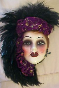 Decorative Ceramic Mask Woman with Feathers Wall Hanging Made in China