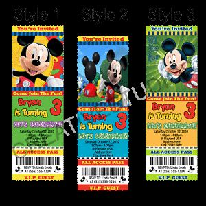 Mickey Mouse Birthday Party Ticket Style Invitations