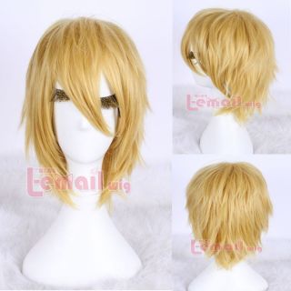 Heat Resistant 13"Japanese Anime Short Gold Cosplay Party Males' Hair Wig ML186