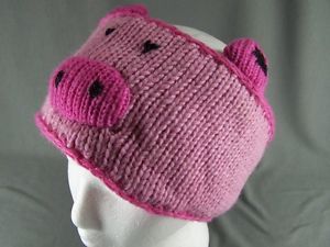Pink Pig Piggy Oink Face Knit Ear Warmer Muff Wool Head Wrap Hat Headband Fleece