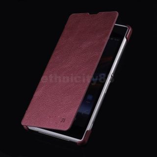 Luxury Flip Book Leather Case Hard Cover for Sony Xperia Z1 L39H Wine Red