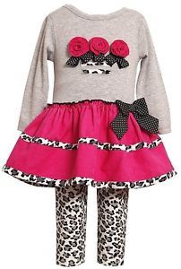 New Baby Girls Bonnie Jean Sz 12M Pink Leopard Flower Outfit Dress Clothes $45