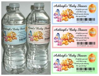 20 Winnie The Pooh Baby Shower Favors Water Bottle Labels Glossy Waterproof