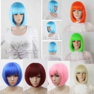 New Cosplay Party 9 Color Bob Short Hair Women Full Straight Wigs Heat Resistant