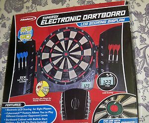 Halex Synergy Electronic Dartboard LCD Scoring Black Cabinet 29 Games More