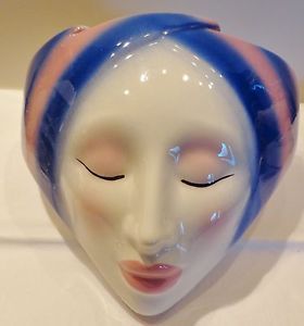 Vintage Art Deco Design Clay Art Face Mask Wall Pocket