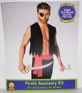 Adult Pirate Costume Accessory Kit Vest Waist Sash Eye Patch 13504