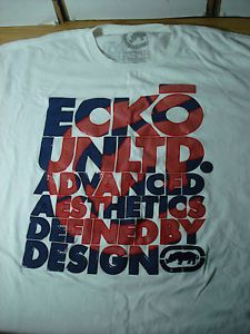 Ecko Unltd Graphic T Shirt White Tee Red and Blue Design