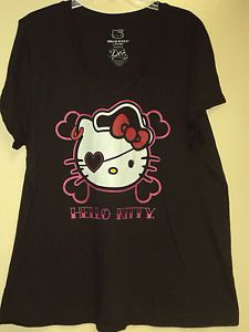Hello Kitty Plus Size Black Kitty Pirate with Eye Patch on Face T Shirt