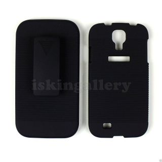Black Hard Case Cover w Belt Clip Holster for Samsung Galaxy S4 Anti Glare SG