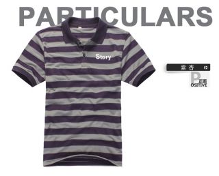 New Style Mens Summer Wear Short Sleeved Stripe Polo T Shirt M L XL XXL Purple