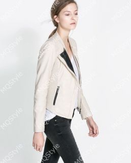 Womens European Fashion V Neck Faux Leather Zip Silm Blazer Coat Jacket B3192