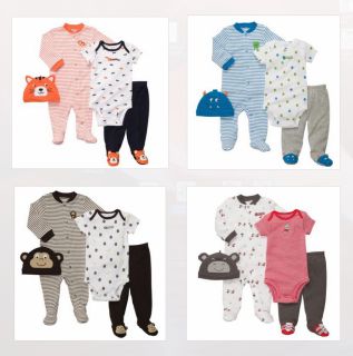 Carter's Baby Boy Clothes 4 Piece Set Hat Pajama Bodysuit NB 3 6 9 Months