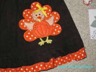 New "Fall Turkey Dot" Thanksgiving Dress Girls 24M Winter Clothes Outfit Baby