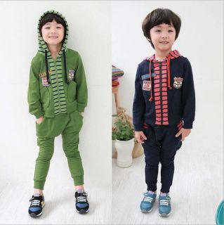 Lovely Kids Boys Girls Clothes Zipper Hooded Tops and Pants Outfits Sets sz2 7Y