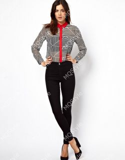 Women European Fashion Long Sleeve Thin Stripes Print Collar Shirt Blouse B2980C